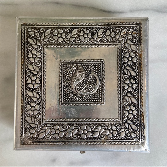 Vintage Other - VINTAGE • Peacock Treasure Box Beautiful Silver Tone Handmade Pink Velvet Lining